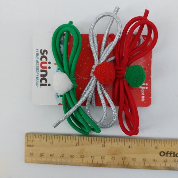Scunci Christmas Red Silver Green Pom Pom Hair Ties Christmas Themed - Picture 7 of 7